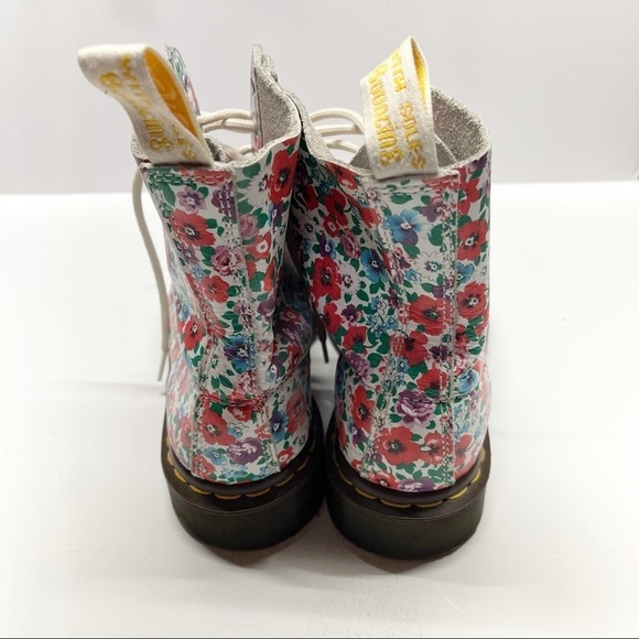 Dr. Martens 1460 Pascal White Wild Poppy Floral Lace Up Boots - Picture 2 of 6